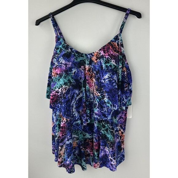 Trimshaper Other - NWT Trimshaper Ronnie Tankini Swimsuit Top Tiered Ruffles Printed Plus Size 22W
